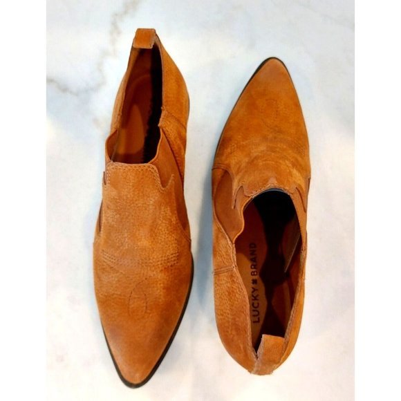 Lucky Brand Joelle Light Brown‎ Nubuck Leather Ankle Booties, Size 8.5 - Picture 3 of 8